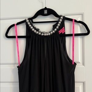 Black Halter Jumpsuit with Pearl and Lace Embellishments